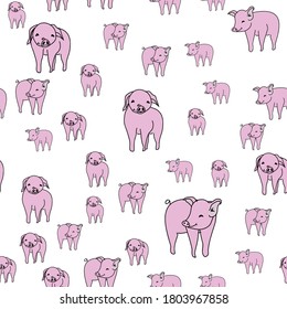 Piggies Seamless pattern with pigs repeated on white background. Vector illustration. surface design