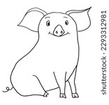 Pigglet outline illustration vector image. 
Hand drawn piggy image artwork. 
Simple cute original logo of a monochrome cartoon pig.
Hand drawn vector illustration for posters, cards, t-shirts.