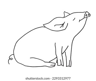 Pigglet outline illustration vector image. 
Hand drawn piggy image artwork. 
Simple cute original logo of a monochrome cartoon pig.
Hand drawn vector illustration for posters, cards, t-shirts.