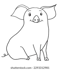 Pigglet outline illustration vector image. 
Hand drawn piggy image artwork. 
Simple cute original logo of a monochrome cartoon pig.
Hand drawn vector illustration for posters, cards, t-shirts.