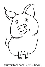 Pigglet outline illustration vector image. 
Hand drawn piggy image artwork. 
Simple cute original logo of a monochrome cartoon pig.
Hand drawn vector illustration for posters, cards, t-shirts.