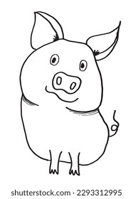 Pigglet outline illustration vector image. 
Hand drawn piggy image artwork. 
Simple cute original logo of a monochrome cartoon pig.
Hand drawn vector illustration for posters, cards, t-shirts.