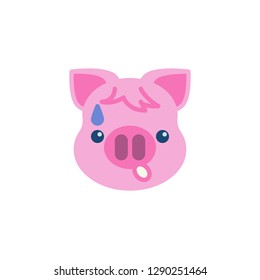 Piggy Anxious Face With Sweat Emoji flat icon, vector sign, colorful pictogram isolated on white. Pink pig head emoticon, new year symbol, logo illustration. Flat style design