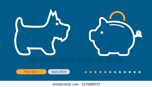 Piggy Bank 2019 and dog icon. Fully scalable vector icon in outline style.