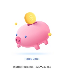 Piggy Bank 3d color vector image. Increase money saving amount. Financial service for customers. Create fund for future costs. Cartoon style illustration for web graphic design and animation