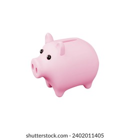 Piggy bank 3D object. Pig moneybox render. Savings and investment symbol. Isolated vector illustration.