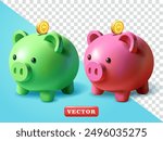 Piggy bank, 3d vector. Suitable for financial, business and design elements