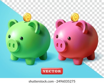 Piggy bank, 3d vector. Suitable for financial, business and design elements