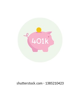 Piggy Bank 401k Pension Plan In A Circle - Vector Icon