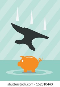 Piggy bank and anvil. Concept for financial crisis.