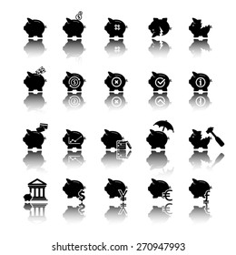 Piggy bank, banking and saving icon set