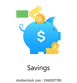 Piggy bank with banknote, trendy gradient vector of savings 