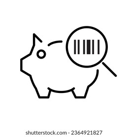 Piggy bank with bar code scanner. Internet of things. Remote online banking. Pixel perfect, editable stroke