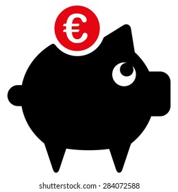 Piggy bank from BiColor Euro Banking Icon Set. Vector style: flat bicolor, intensive red and black symbol, rounded angles, white background.