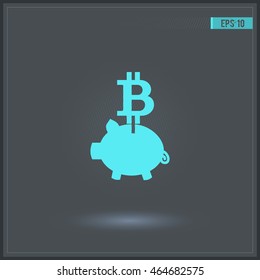 Piggy bank with bit coin. Vector icon.