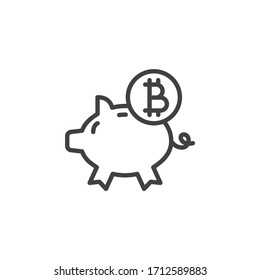 Piggy bank and bitcoin coin line icon. linear style sign for mobile concept and web design. Bitcoin money savings outline vector icon. Symbol, logo illustration. Vector graphics