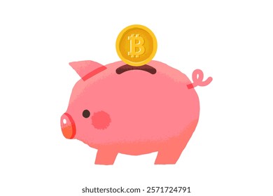 piggy bank and bitcoin. Financial illustration. Accumulation of crypto currency. Vector illustration