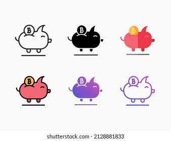 Piggy bank bitcoin icon set with line, outline, flat, filled, glyph, color, gradient. Editable stroke and pixel perfect. Can be used for digital product, presentation, print design and more.