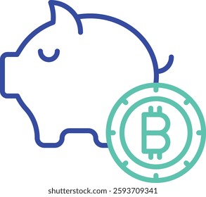 piggy bank bitcoin outline dual color vector illustration icon design