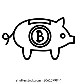 A piggy bank with bitcoin. Storage of electronic currency. Cryptocurrency deposit. Icon, vector, outline, isolated, 48 pixel. Editable stroke.