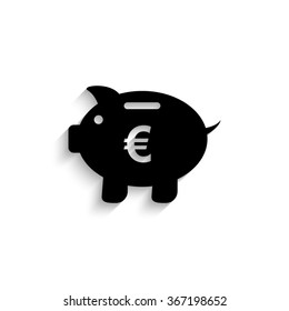 Piggy bank - black vector icon  with shadow