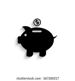 Piggy bank - black vector icon  with shadow