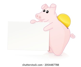 Piggy bank with a blank billboard to the left