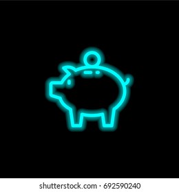 Piggy bank blue glowing neon ui ux icon. Glowing sign logo vector