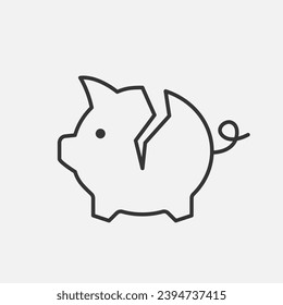 Piggy bank broken line icon.Global crisis, finance problem. Shortage, deficiency concept. Vector