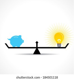 piggy bank and bulb(idea) both are equal on weighing concept vector