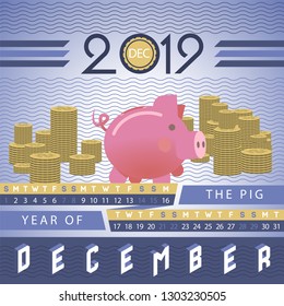 Piggy bank business investment motivative vector calendar 2019
