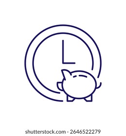 Piggy Bank by Clock Outline Sign for Graphic and Web Design, Aplicações, Anúncios, Vários Cartões 