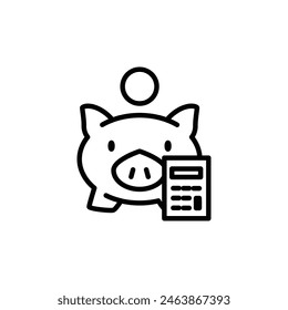 piggy bank and calculator symbol of accounting outline icon pixel perfect vector design good for website or mobile app