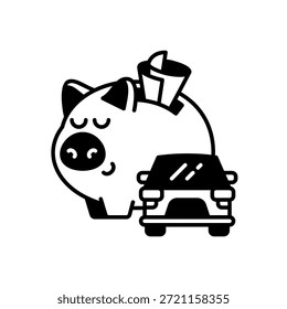 Piggy Bank com Ícone de Carro Estilo Sólido Isolado Branco Fundo