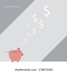 Piggy bank cartoon character thinks about saving money.Vector illustration