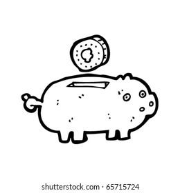 piggy bank cartoon with coin