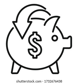 Piggy bank cash back icon. Outline piggy bank cash back vector icon for web design isolated on white background