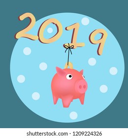 Piggy bank is a Christmas tree toy. Toy in the shape of a pig hanging on a string.