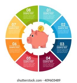 Piggy bank circle infographic. Vector illustration