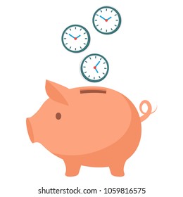 piggy bank with clock business concept saving time vector