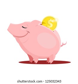 Piggy bank with a coin