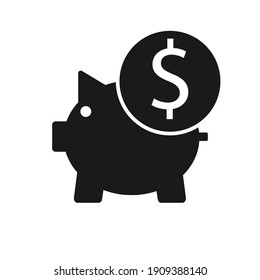 Piggy Bank With Coin, Black Icon, Vector Sign.