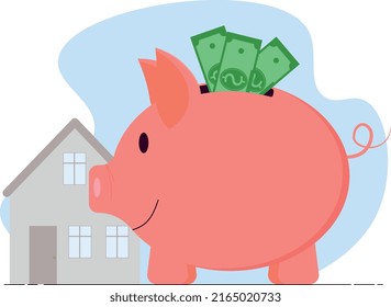 Piggy bank with coin, Cute pig, Saving money and deposit concept, raising money for a house