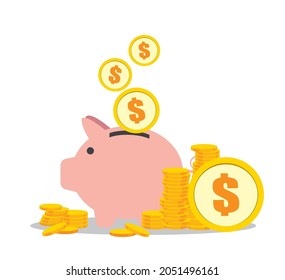 piggy bank with a lot of coin dollar vector illustration eps 10
