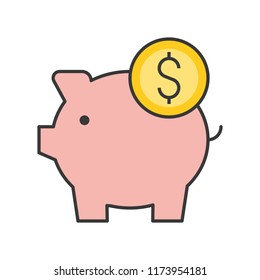 Piggy bank and coin, bank and financial related icon, filled outline editable stroke