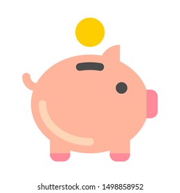 Piggy bank with a coin. Flat icon