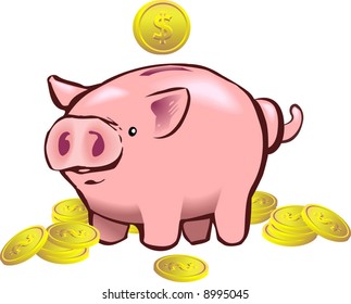 a piggy bank with a coin going into it.