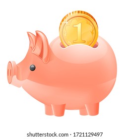 Piggy bank and coin icon isolated vector illustration