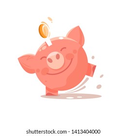 Piggy bank with coin. Icon saving or accumulation of money, investment. Icon piggy bank, isolated from the background. The concept of banking or business services. Flat style