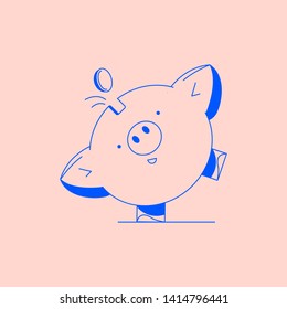 Piggy bank with coin. Icon saving or accumulation of money, investment